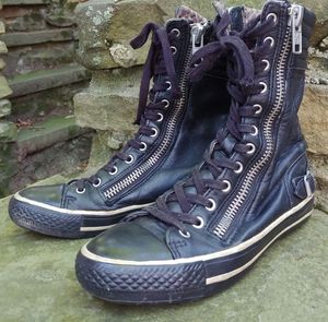 Black leather sneaker/combat boots size 6